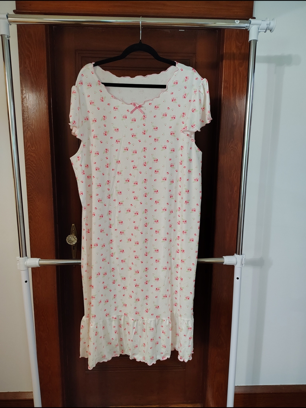 New Cream Nightgown with Pink Floral Print